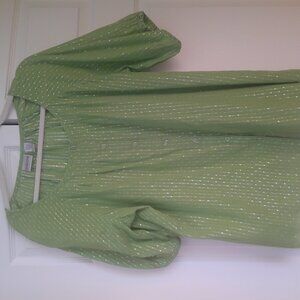 Chico's sz 3 boho green blouse with silver thread